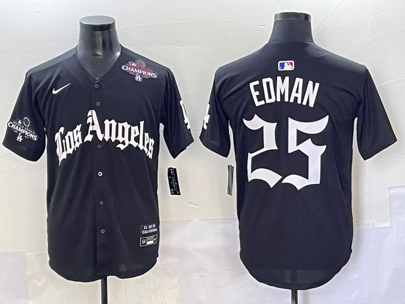 Men 2025 Los Angeles Dodgers #25 Edman Black Five generations Joint Name Nike MLB Jersey style 8